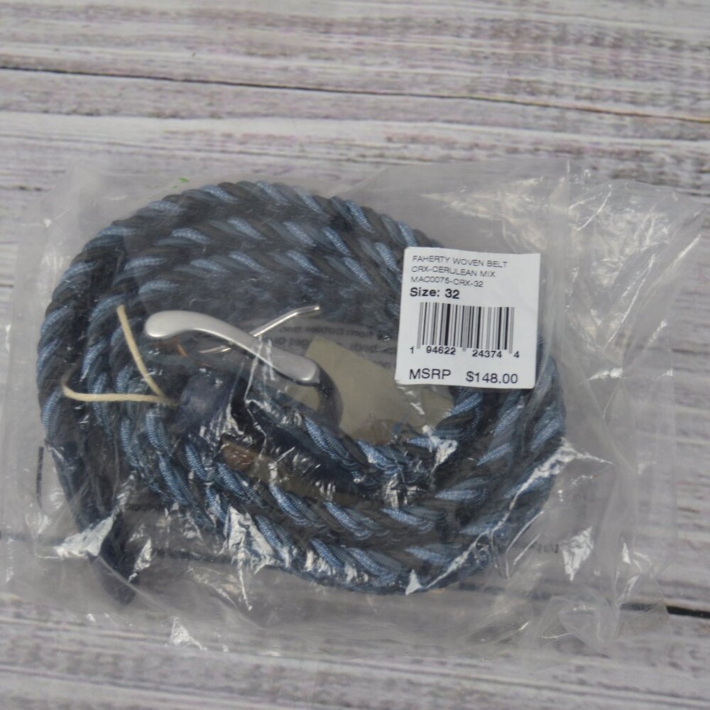 FAHERTY Men's 32 Waist Woven Belt Cerulean Mix Made in USA $148 NEW - Picture 2 of 11